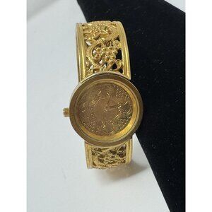 Vtg Metropolitan Museum of Art Gold Tone Byzantine Grapevine Pin/Hinge Bracelet